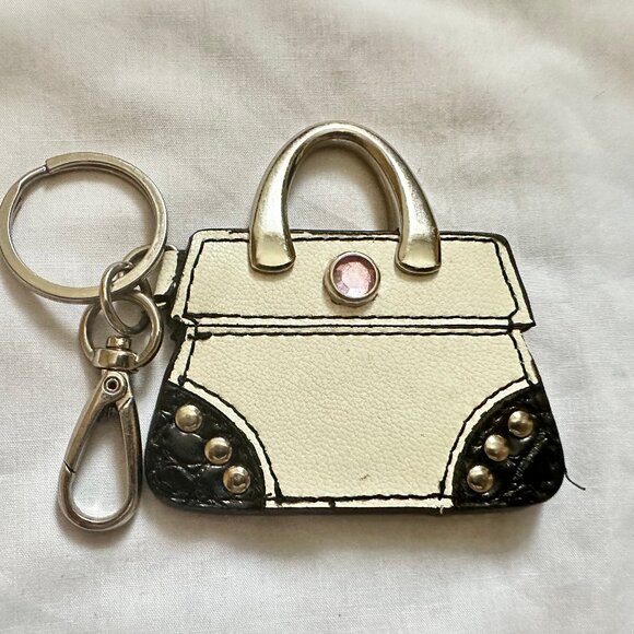 Vintage Kathy Van Zeeland Purse Charm Keychain Tan & Silver, Bag Shaped - Picture 2 of 4